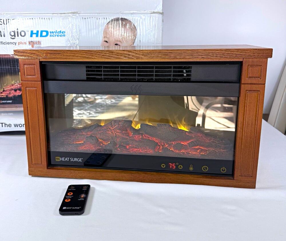 Heat Surge Mini-Glo HD Electric Fireplace Heater Remote Box Tested Works